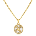 Collar Sagitario dorado con colgante redondo de nácar blanco y pequeños diamantes - Collar Sagitario