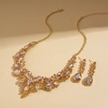 2-piece vintage palace flower waterdrop jewelry set with rhinestones and champagne crystals - Necklace-Gold (2-piece set)