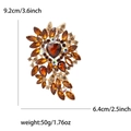 Vintage gold alloy brooch with amber heart crystal and rhinestones, 3.6 inch height - Brown
