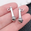 Antique silver microphone charm pendant for jewelry making with hanging loop detail - Microphone (21x7mm-2g)