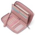 Pink PU leather long wallet featuring RFID protection and multi-card slot interior design - Flesh Pink