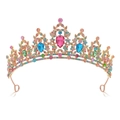 Elegant gold bridal tiara with colorful gemstones and rhinestones for wedding banquet - No Comb - Opal Multicolor