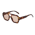 Retro geometric sunglasses in tortoiseshell frame with brown lenses and double bridge - Tea Hawksbill Frame Light Tea Lens C9
