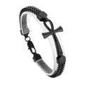 Pulsera de cruz Ankh de acero inoxidable negro con cadena de hueso de dragón para hombres - Negro