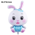 Detailed view of white cartoon bunny foil balloon in blue attire for Easter party - Betsy Bunny Blue