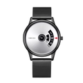 Minimalist all-black men's watch with steel mesh strap and rotating disc dial display - Mesh Band Style / White Dial Black Mesh Band