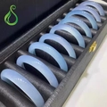 Nine light blue Brazilian agate chalcedony bangles arranged in a black display box - Narrow Bangle Style / Inner Diameter 58-59mm / Sky Blue
