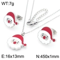 Silver stainless steel Santa Claus jewelry set with red and white enamel accents - Set / Steel