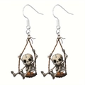 Detailed view of Halloween skull on a rope swing with pumpkin accent acrylic earring - Skeleton Swing