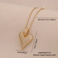 Gold plated heart pendant necklace with cubic zirconia and dimensions on beige background - Full Pave Zirconia Heart Style (9#)