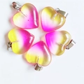 Pink and yellow gradient heart pendants with metal clasps for DIY jewelry making - Pink Yellow Glass