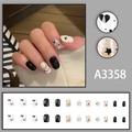 Star and heart pattern press-on nail kit with 24 pieces of black and champagne glitter nails - Black White Cat Star Style (Glue Type) (A3358)