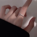 Silver minimalist open ring featuring a double band design with sparkling zircon stones - J3167 Zircon Double Ring Open