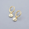 Close-up of gold plated S925 silver hoop earrings with crescent moon zircon pendant - Moon Earrings - Gold