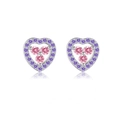 925 sterling silver heart stud earrings with purple and pink zircon stones - Silver Heart