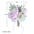 Pink rose wedding boutonniere with rustic hemp rope handle and white pearl details - Cherry Pink