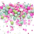 Assorted pink and green glass beads set with round beads and spacer discs for DIY jewelry - 7 Green Plum