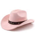 Dettaglio cappello da cowboy rosa scamosciato con cinturino in pelle e borchie oro - M (56-58cm) / Rosa