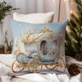 Christmas pillow cover featuring a blue Cinderella pumpkin carriage with golden snowflakes - TQDS68-28(Dreamy Pumpkin Carriage)