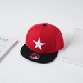 Detail of red and black kids baseball cap featuring white star embroidery and flat brim - 2-8 Years / Red Black