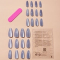 Set de 24 Uñas Postizas Ojo de Gato Moradas con Purpurina, Lima y Pegatinas - Ojo de Gato Púrpura Forma de Almendra(XB-36-14)