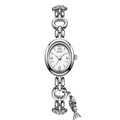 Silver oval minimalist watch for women featuring a small fish pendant and crystal indices - Silver Case White Dial Silver Band
