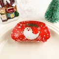 Pince à cheveux rouge de Noël avec motif Père Noël et flocons sur une assiette blanche - Demi-cercle - Bonnet Rouge Blanc