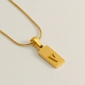 Gold stainless steel square pendant necklace featuring matte finish and letter V - Letter V