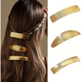 Three-piece gold matte alloy minimalist hair clip set shown on model and flat lay - Set 13 (3 Pieces)