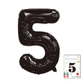 Black aluminum foil number 5 balloon with metallic finish and packaging detail - 40-inch Black 5-piece Cardboard Box