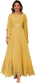 Elegant mustard yellow chiffon gown with golden lace embroidery and cape sleeves - Gold / US size 2 (S)