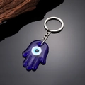Bohemian Hamsa Hand keychain with blue glass Evil Eye pendant and silver keyring - Blue Glass Hamsa