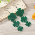 Sparkling green four-leaf clover drop earrings with glitter finish for St. Patrick's Day - WEH2816 Triple Layer Gradient Shamrock