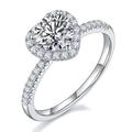 Anello in argento S925 con moissanite, halo a cuore e fascia con pavé di diamanti - Dedizione