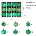 Set di 12 palline di Natale verdi con varie finiture opache e glitterate da 6 cm - 12 Pezzi/Scatola / Verde