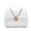 White crocodile embossed mini square bag with gold chain and top handle accessory - White