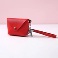 Mini portamonete rosso in pelle PU con portachiavi e chiusura a scatto dorata - Rosso
