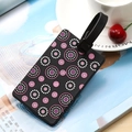 Cute PVC luggage tag with colorful 3D dots and adjustable black strap for travel - Black Floral