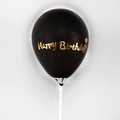 Ballon en latex noir avec texte Happy Birthday doré et cœur sur une tige en plastique - Ballon de Lettre d'Anniversaire (A12) / Noir