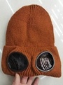Caramel knitted beanie with built-in goggles for outdoor winter warmth and protection - M (56-58cm) / Caramel color