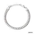 Poliertes silbernes Panzerarmband mit Karabinerverschluss und Verlängerungskette - SBP093 / Silber