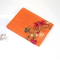 Orange embroidered cotton shawl scarf with colorful floral patterns on white background - 170x90cm / Orange