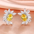 Sparkling flower cluster earrings with yellow oval stones and marquise cubic zirconia - Yellow Zircon