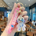 Cute white astronaut keychain with pink SPACE strap and metallic visor detail - Dazzling Astronaut-Pink