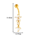 Golden flower navel ring with zircon petals and dangle leaf design, 3.62cm total length - 0188-4# Flower Drop Style / Gold