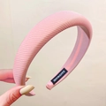 Pink ribbed satin sponge headband for women with a textured handmade design - Girl Pink
