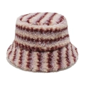 Close-up of fluffy faux fur texture on striped burgundy and beige bucket hat - M (56-58cm) / Wine Red Stripes(B)