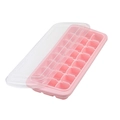 Pink silicone 24-grid ice cube tray with transparent lid on a clean white background - 24 Grids / Pink
