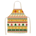 Close-up of Merry Christmas apron with reindeer and tree patterns on linen texture - Christmas Mix (WQ02-8)