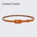 Slim camel genuine leather belt for women with matching rectangular covered buckle - 105cm / Camel